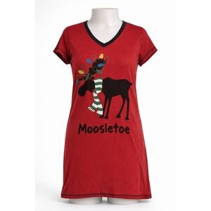 Moosletoe Christmas Nightgown Sleep Shirt Moose Holiday Pajama Dress Women's S/M